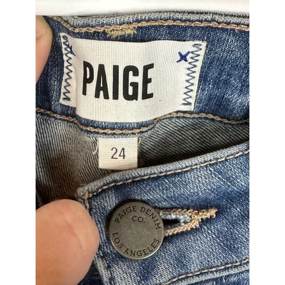 Paige Verdugo Ankle Length Distressed Medium Wash Blue Jeans Skinny Size 24 - Picture 4 of 6